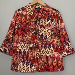 Kaktus Jacket Size Large Stretch Colorful 3/4 Sleeve Artsy Earthy Boho Tribal